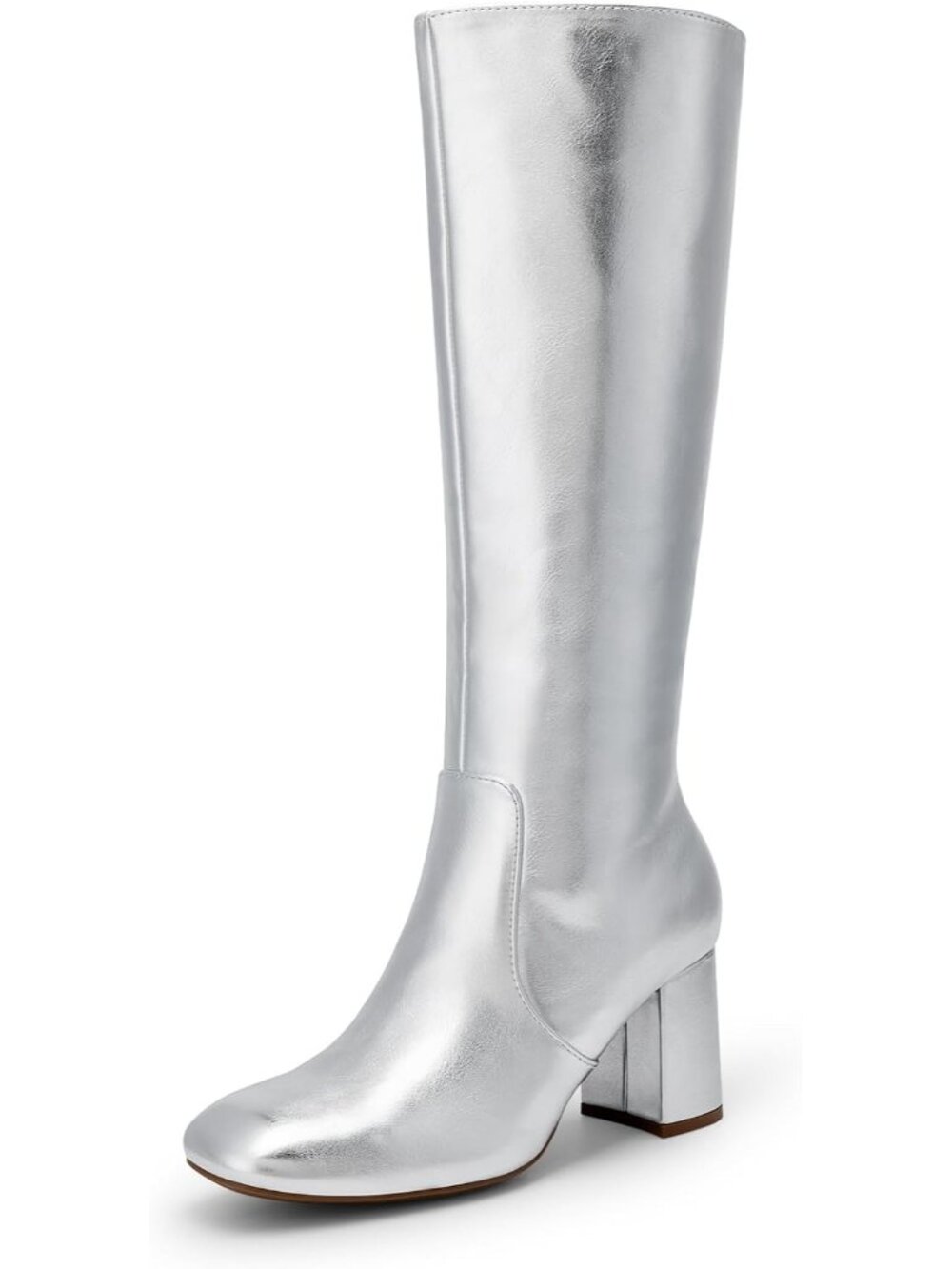Dream Pairs Women's Silver Square Toe Side Zipper Comfortable Knee High Boots